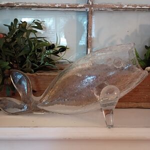 Clear Crackeld Glass Fish Sculpture